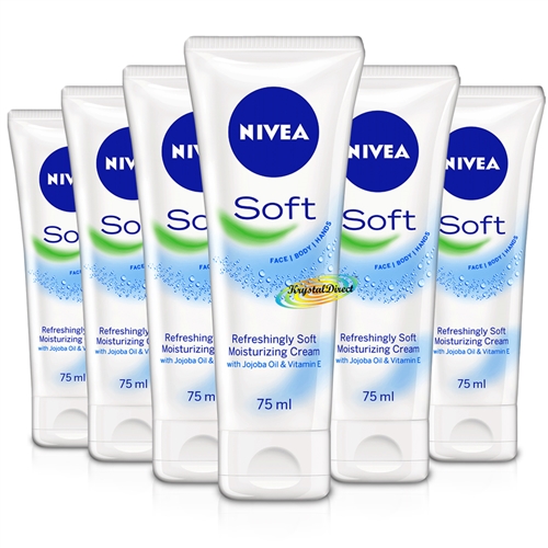6x Nivea Soft Moisturise Face Body Hands Refreshing Cream With Vitamin E 75ml