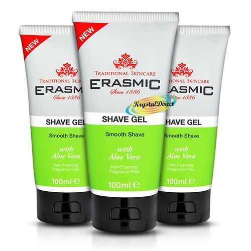 3x Erasmic Smooth Aloe Vera Shave Gel 100ml Low Foaming Unscented